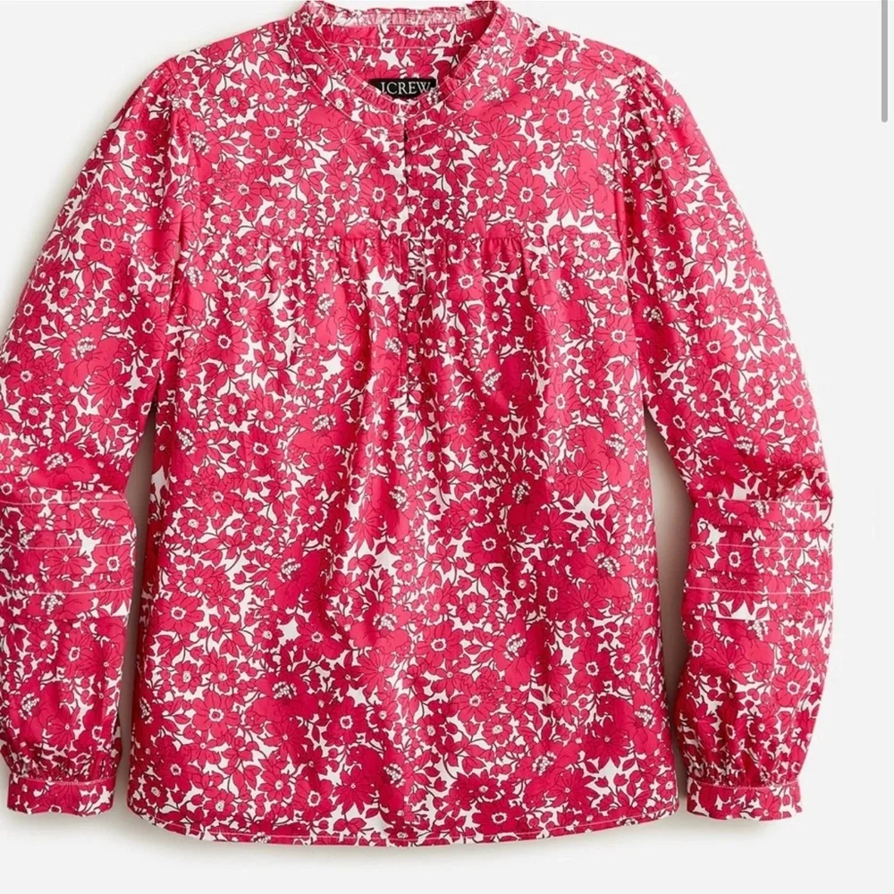 NWT Button-front ruffleneck popover in blushing meadow cotton poplin size large - Picture 2 of 8
